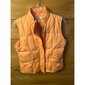 Talbots Petites Women's Small Orange Down Puffer Vest Full Zip Sleeveless Jacket